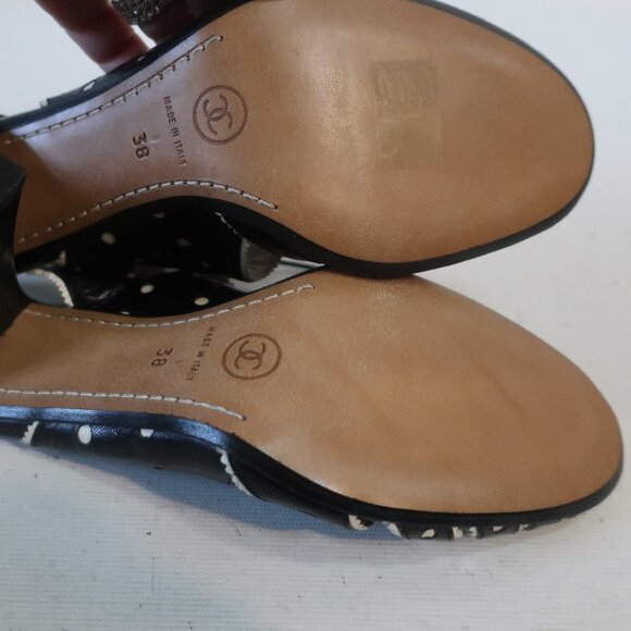NWOB Authentic Chanel Black White Leather Mary Jane Lace Slingback Heels 38 US/8 - Picture 13 of 15